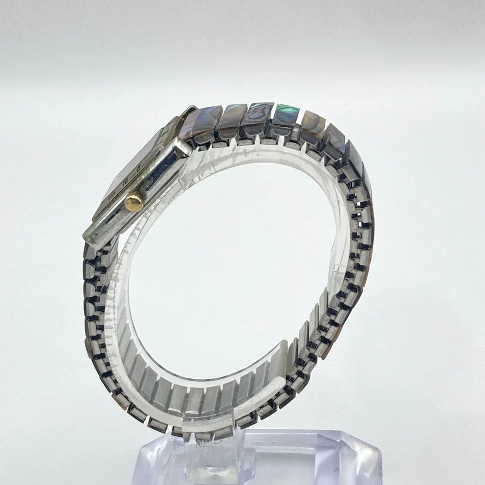 Vintage St. Marin Womens Watch 21mm Abalone Stretch Band Two Tone New Battery 6